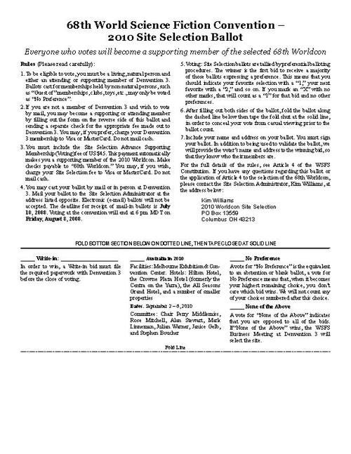 Site Selection Ballot 2010